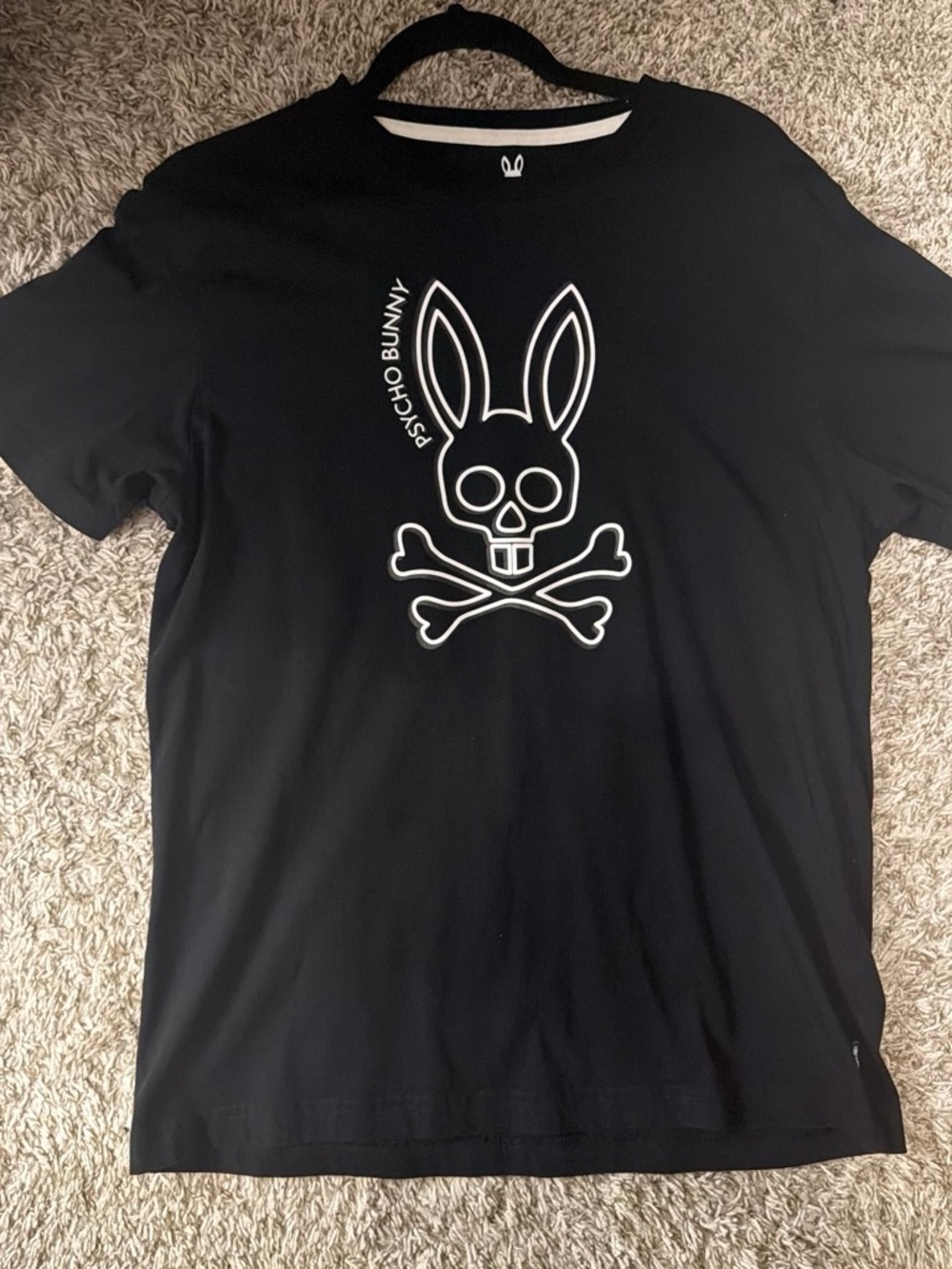 Psycho Bunny  Black Tee with White Bunny Skull Graphic